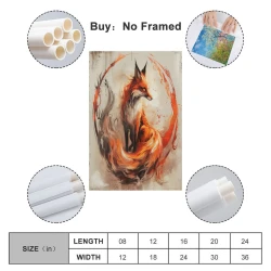 Renard Peinture sur toile sans cadre, impressions posters art mural pour déco maison chambre bureau