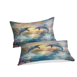 Dauphin Housse de Couette Imprimée 3D Douce 3 Pièces Literie Garçons Filles