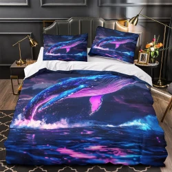 Baleine Housse de Couette Imprimée 3D Douce 3 Pièces Literie Garçons Filles