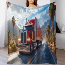 Gros camion Plaid en Polaire Imprimé 3D Couverture Douce Confortable pour Canapé Lit Bureau