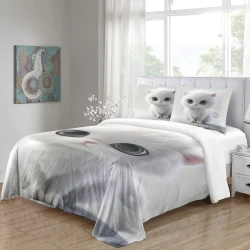 Chat Housse de Couette Imprimée 3D Douce 3 Pièces Literie Garçons Filles