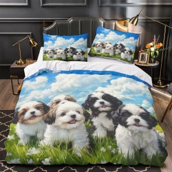 Shih Tzu Housse de Couette Imprimée 3D Douce 3 Pièces Literie Garçons Filles