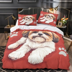 Shih Tzu Housse de Couette Imprimée 3D Douce 3 Pièces Literie Garçons Filles
