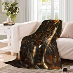 Léopard Plaid en Polaire Imprimé 3D Couverture Douce Confortable pour Canapé Lit Bureau