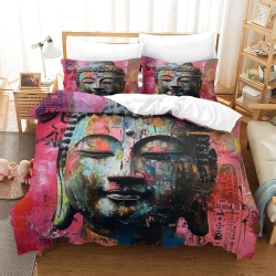 Bouddha Housse de Couette Imprimée 3D Douce 3 Pièces Literie Garçons Filles