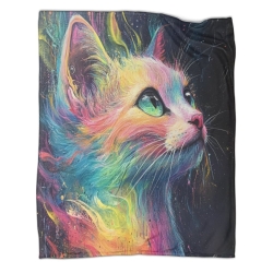 Chat artistique Plaid en Polaire Imprimé 3D Couverture Douce Confortable pour Canapé Lit Bureau