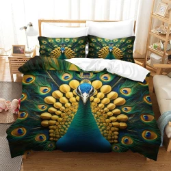 Paon Housse de Couette Imprimée 3D Douce 3 Pièces Literie Garçons Filles