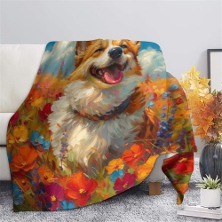 Corgi Plaid en Polaire Imprimé 3D Couverture Douce Confortable pour Canapé Lit Bureau