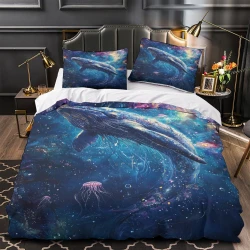 Baleine Housse de Couette Imprimée 3D Douce 3 Pièces Literie Garçons Filles