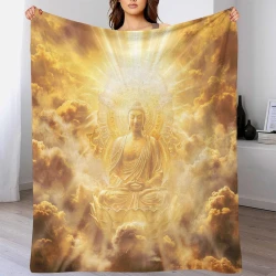 Bouddha Plaid en Polaire Imprimé 3D Couverture Douce Confortable pour Canapé Lit Bureau