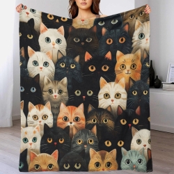 Cute Chat Plaid en Polaire Imprimé 3D Couverture Douce Confortable pour Canapé Lit Bureau