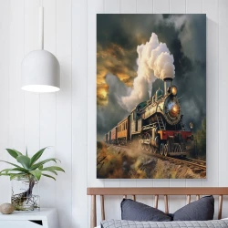 Train à vapeur Peinture sur toile sans cadre, impressions posters art mural pour déco maison chambre bureau
