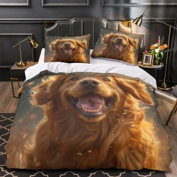Golden Retriever Housse de Couette Imprimée 3D Douce 3 Pièces Literie Garçons Filles