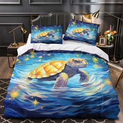 Tortue de mer Housse de Couette Imprimée 3D Douce 3 Pièces Literie Garçons Filles