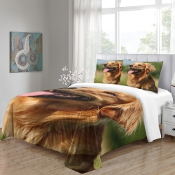 Golden Retriever Housse de Couette Imprimée 3D Douce 3 Pièces Literie Garçons Filles