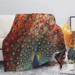 Paon Plaid en Polaire Imprimé 3D Couverture Douce Confortable pour Canapé Lit Bureau