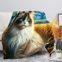 Cute Chat Plaid en Polaire Imprimé 3D Couverture Douce Confortable pour Canapé Lit Bureau