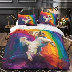 Yorkshire Terrier Housse de Couette Imprimée 3D Douce 3 Pièces Literie Garçons Filles