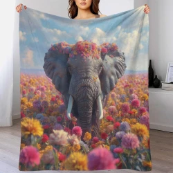 Éléphant Plaid en Polaire Imprimé 3D Couverture Douce Confortable pour Canapé Lit Bureau