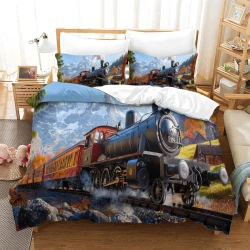 Train à vapeur Housse de Couette Imprimée 3D Douce 3 Pièces Literie Garçons Filles