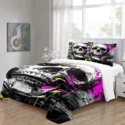 Crâne Housse de Couette Imprimée 3D Douce 3 Pièces Literie Garçons Filles