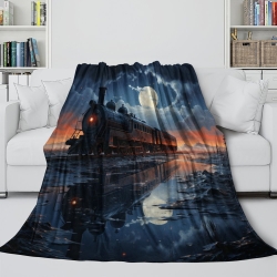Train à vapeur Plaid en Polaire Imprimé 3D Couverture Douce Confortable pour Canapé Lit Bureau