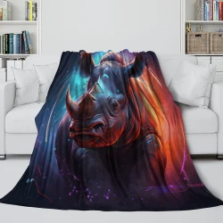 Rhinocéros Plaid en Polaire Imprimé 3D Couverture Douce Confortable pour Canapé Lit Bureau