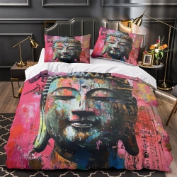 Bouddha Housse de Couette Imprimée 3D Douce 3 Pièces Literie Garçons Filles