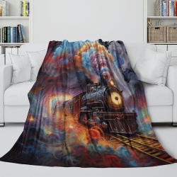 Train à vapeur Plaid en Polaire Imprimé 3D Couverture Douce Confortable pour Canapé Lit Bureau