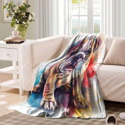 Cute Bouledogue Plaid en Polaire Imprimé 3D Couverture Douce Confortable pour Canapé Lit Bureau