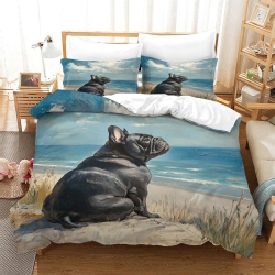 Bouledogue Housse de Couette Imprimée 3D Douce 3 Pièces Literie Garçons Filles