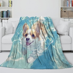Corgi Plaid en Polaire Imprimé 3D Couverture Douce Confortable pour Canapé Lit Bureau