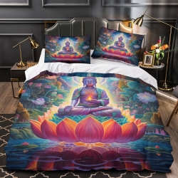 Bouddha Housse de Couette Imprimée 3D Douce 3 Pièces Literie Garçons Filles