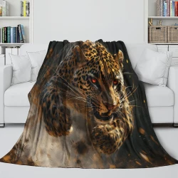 Léopard Plaid en Polaire Imprimé 3D Couverture Douce Confortable pour Canapé Lit Bureau