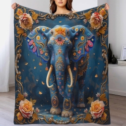 Éléphant Plaid en Polaire Imprimé 3D Couverture Douce Confortable pour Canapé Lit Bureau