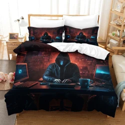 Hacker Housse de Couette Imprimée 3D Douce 3 Pièces Literie Garçons Filles