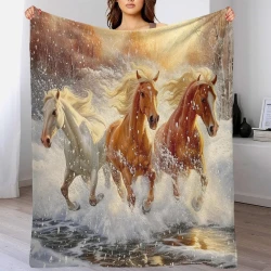Cheval Plaid en Polaire Imprimé 3D Couverture Douce Confortable pour Canapé Lit Bureau