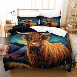 Vache des Highlands Housse de Couette Imprimée 3D Douce 3 Pièces Literie Garçons Filles