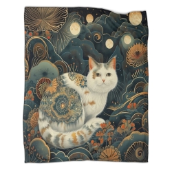 Chat Plaid en Polaire Imprimé 3D Couverture Douce Confortable pour Canapé Lit Bureau