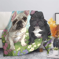 French Bouledogue Plaid en Polaire Imprimé 3D Couverture Douce Confortable pour Canapé Lit Bureau
