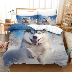 Husky Housse de Couette Imprimée 3D Douce 3 Pièces Literie Garçons Filles