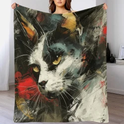 Cute Chat Plaid en Polaire Imprimé 3D Couverture Douce Confortable pour Canapé Lit Bureau