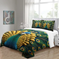 Paon Housse de Couette Imprimée 3D Douce 3 Pièces Literie Garçons Filles