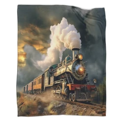 Train à vapeur Plaid en Polaire Imprimé 3D Couverture Douce Confortable pour Canapé Lit Bureau