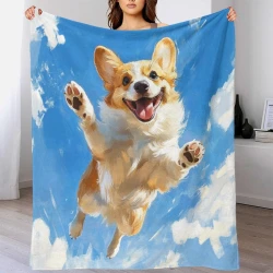 Corgi Plaid en Polaire Imprimé 3D Couverture Douce Confortable pour Canapé Lit Bureau