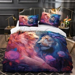 Lion Housse de Couette Imprimée 3D Douce 3 Pièces Literie Garçons Filles