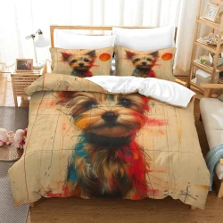 Yorkshire Terrier Housse de Couette Imprimée 3D Douce 3 Pièces Literie Garçons Filles