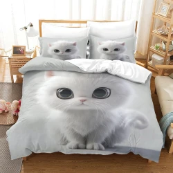 Chat Housse de Couette Imprimée 3D Douce 3 Pièces Literie Garçons Filles