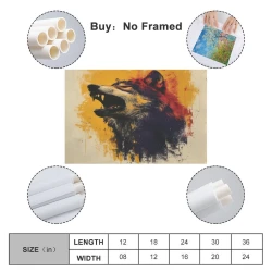 Colorful Wolf Unframed Canvas Painting, Wall Art Poster Prints for Home Bedroom Office Decoration