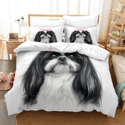 Shih Tzu Housse de Couette Imprimée 3D Douce 3 Pièces Literie Garçons Filles